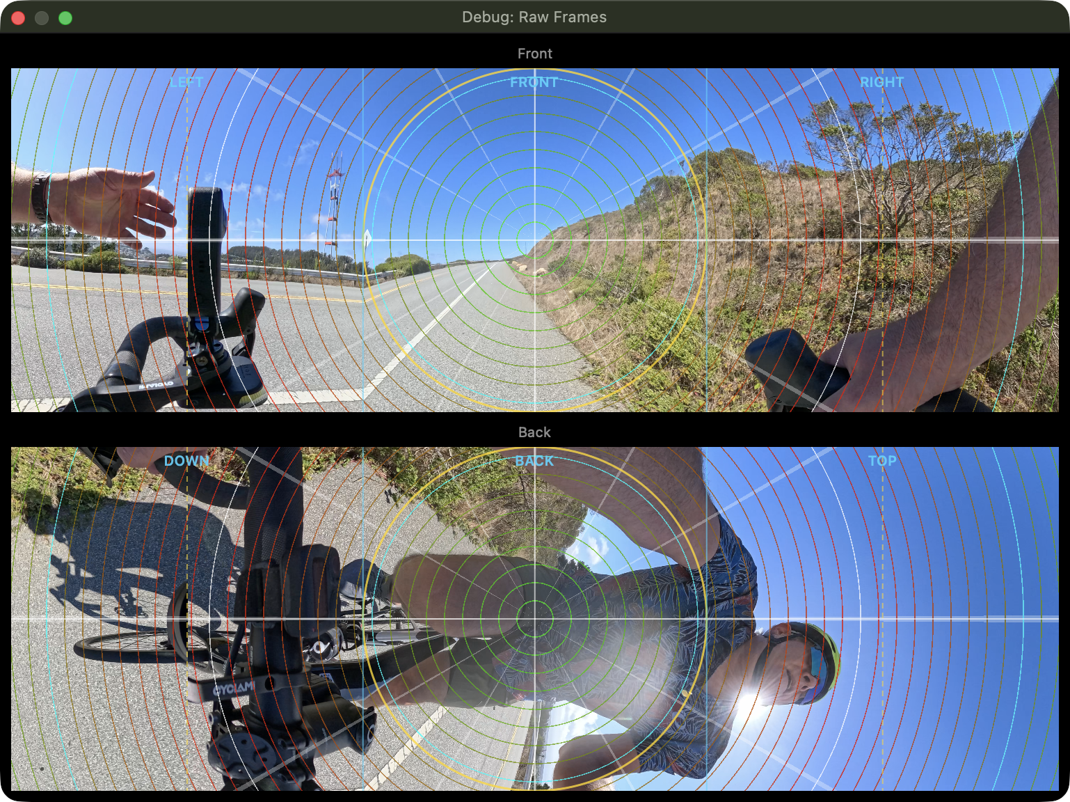 GoPro MAX front and back frames in Recap360's debug flat view
